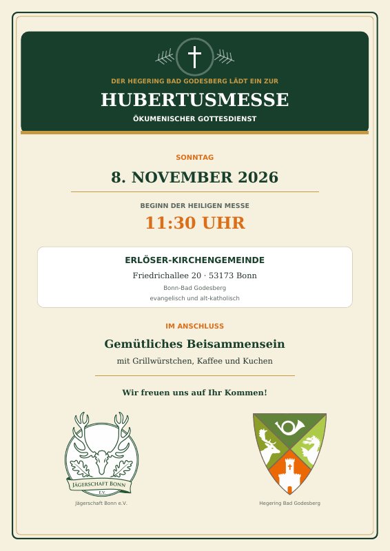 Flyer zu Hubertusmesse 2026 in Bad Godesberg